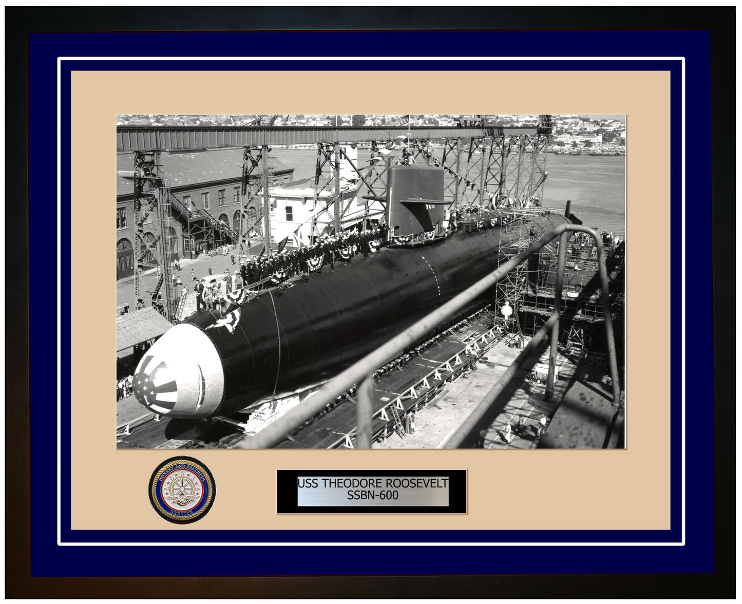 USS Theodore Roosevelt SSBN-600 Framed Navy Ship Photo Blue