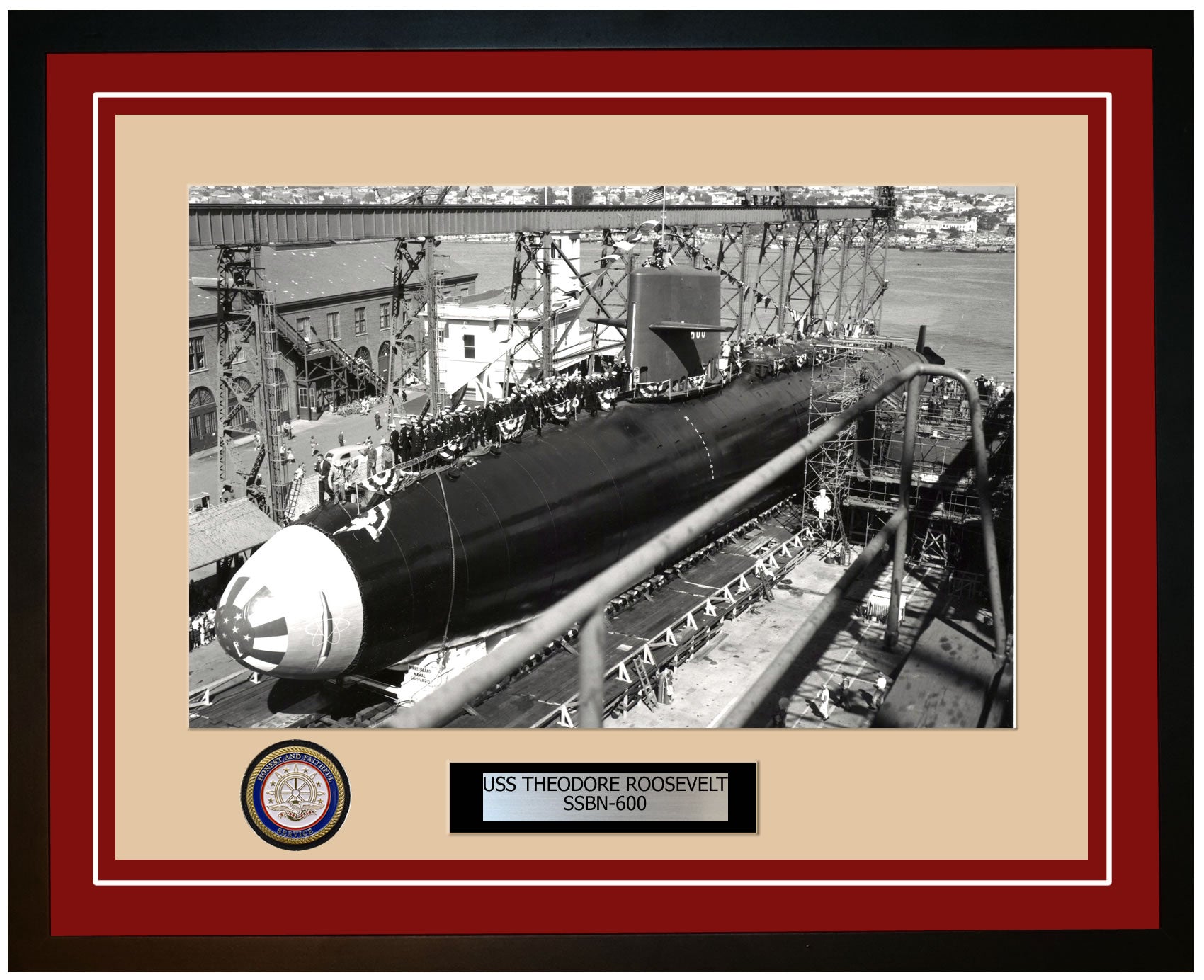 USS Theodore Roosevelt SSBN-600 Framed Navy Ship Photo Burgundy
