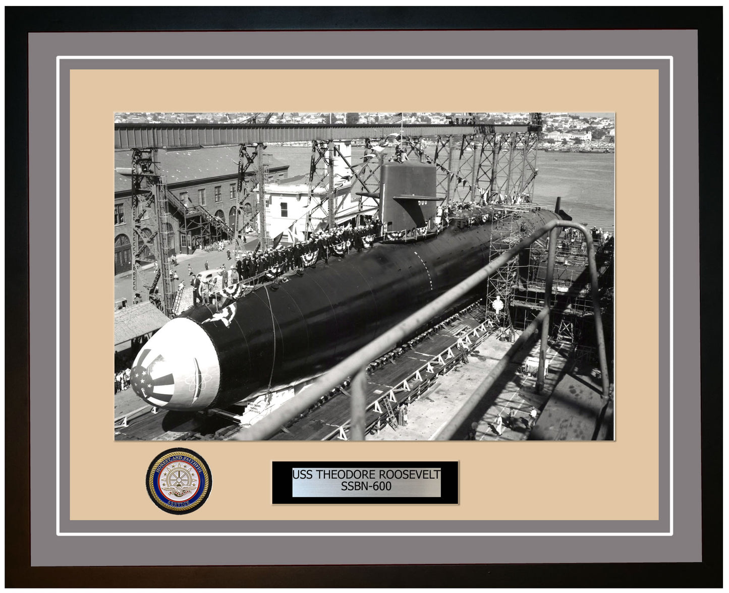 USS Theodore Roosevelt SSBN-600 Framed Navy Ship Photo Grey