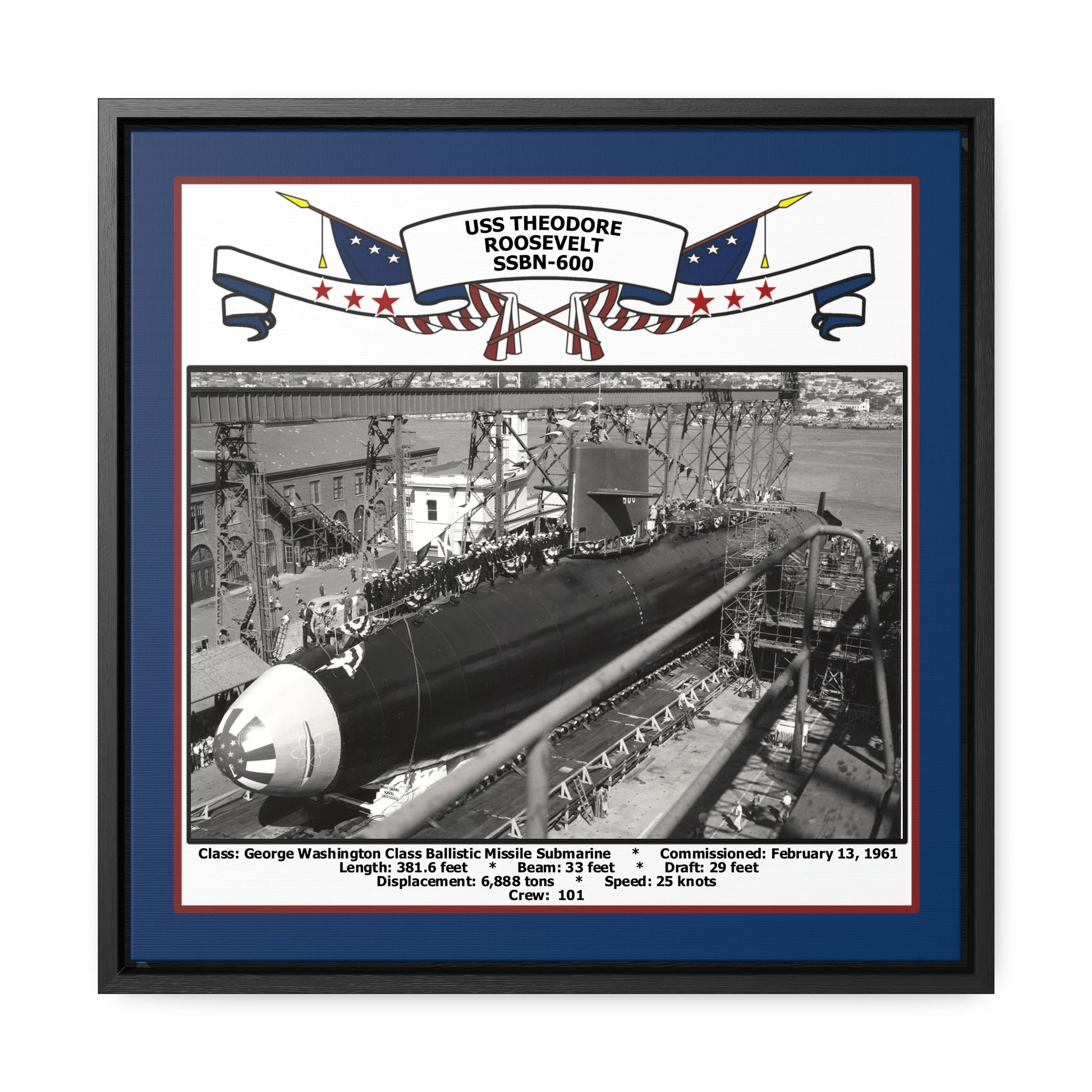 USS Theodore Roosevelt SSBN-600 Navy Floating Frame Photo Front View