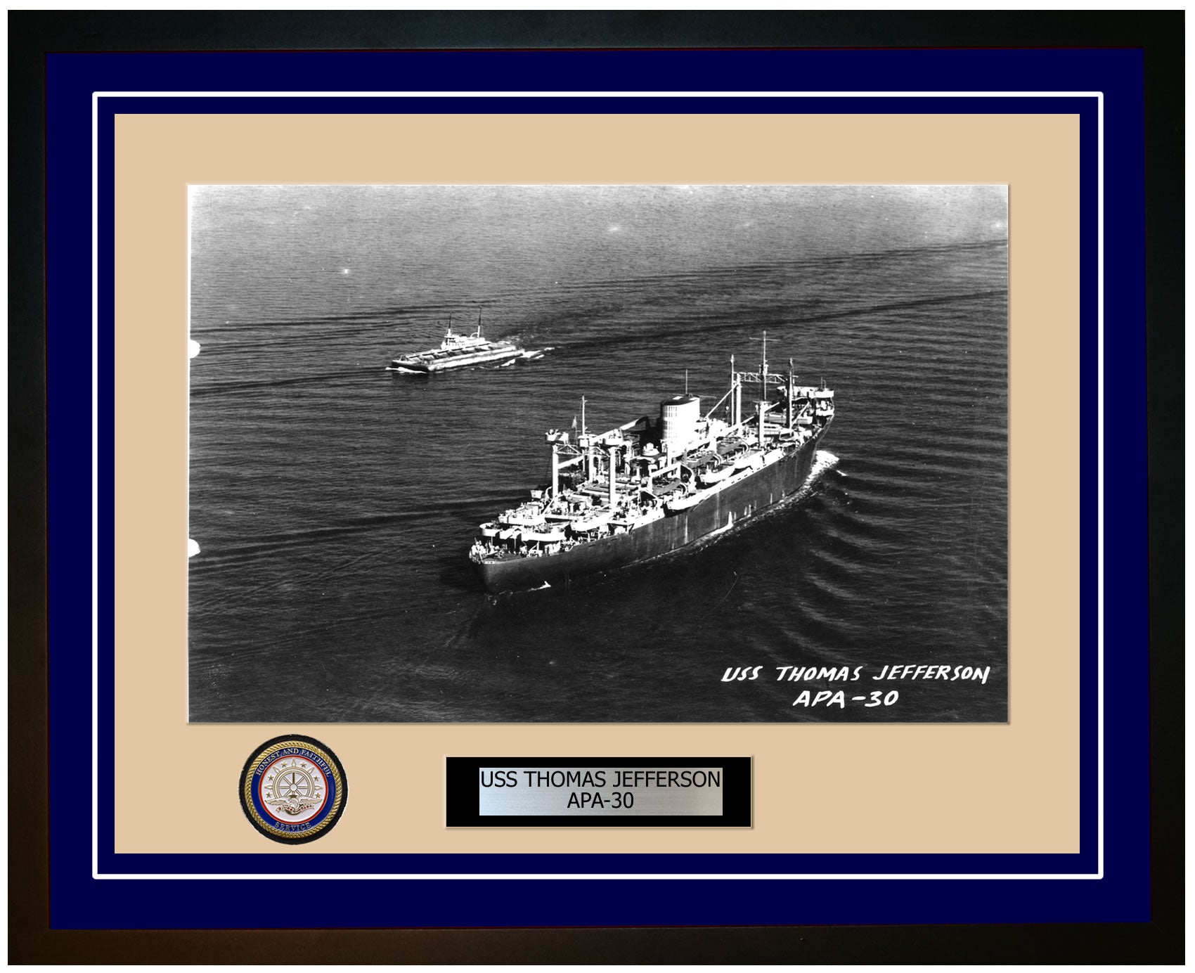 USS Thomas Jefferson APA-30 Framed Navy Ship Photo Blue