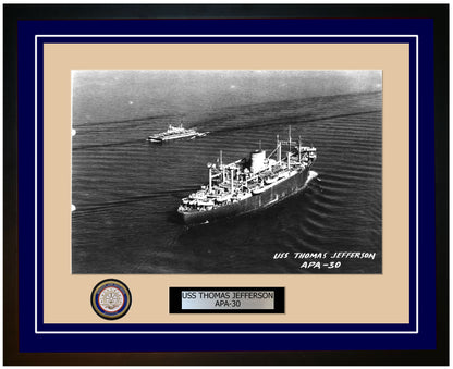 USS Thomas Jefferson APA-30 Framed Navy Ship Photo Blue