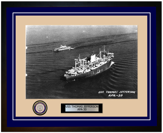 USS Thomas Jefferson APA-30 Framed Navy Ship Photo Blue