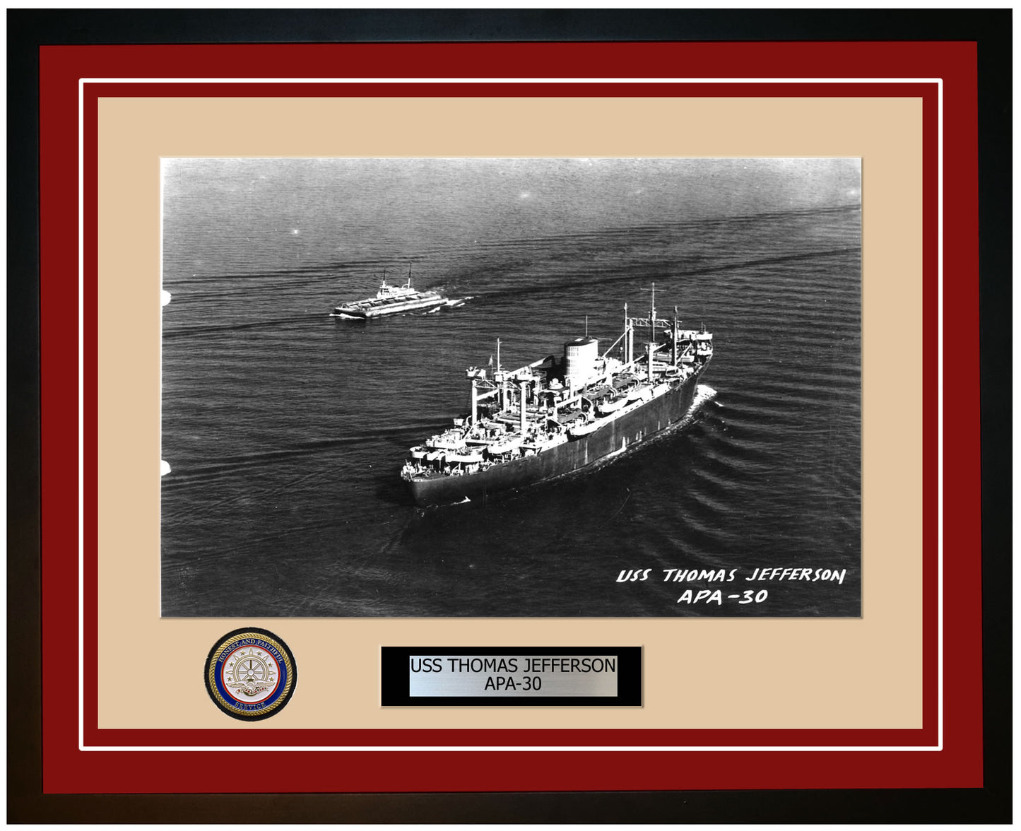 USS Thomas Jefferson APA-30 Framed Navy Ship Photo Burgundy