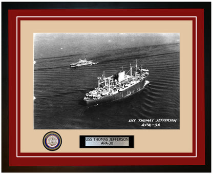 USS Thomas Jefferson APA-30 Framed Navy Ship Photo Burgundy