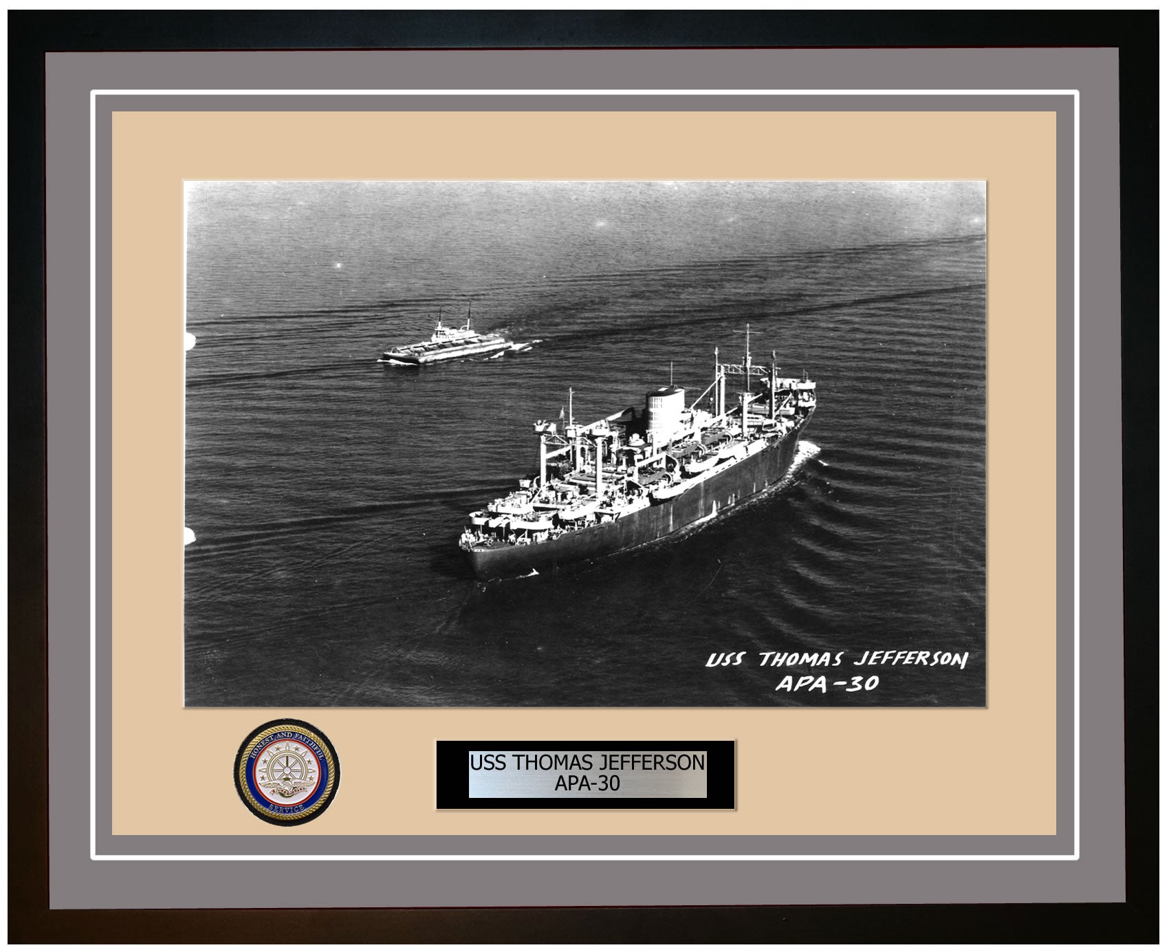 USS Thomas Jefferson APA-30 Framed Navy Ship Photo Grey