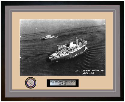 USS Thomas Jefferson APA-30 Framed Navy Ship Photo Grey