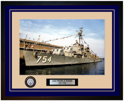 USS FRANK E EVANS DD-754 Framed Navy Ship Photo Blue