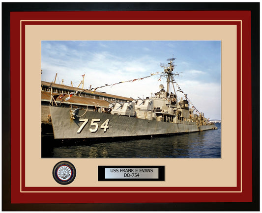 USS FRANK E EVANS DD-754 Framed Navy Ship Photo Burgundy