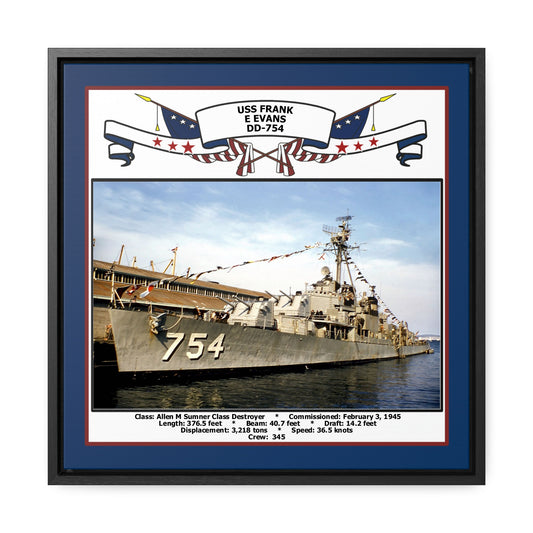 USS Frank E Evans DD-754 Navy Floating Frame Photo Front View