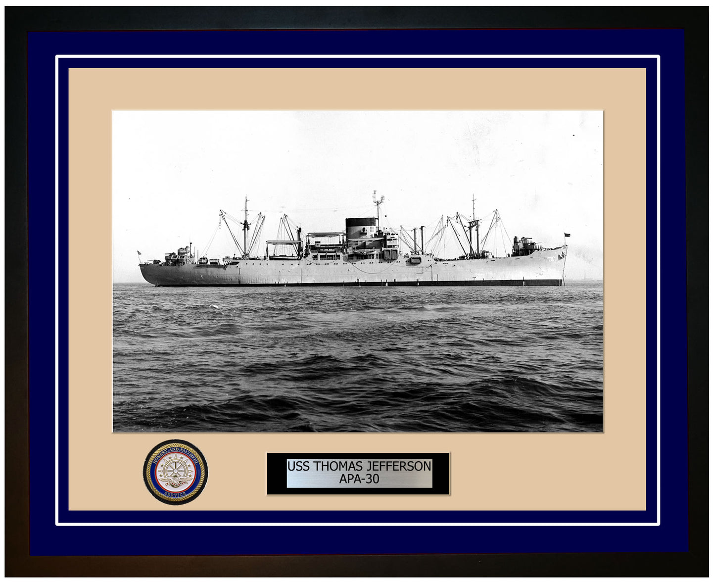 USS Thomas Jefferson APA-30 Framed Navy Ship Photo Blue