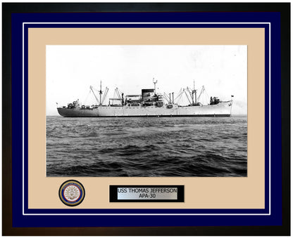 USS Thomas Jefferson APA-30 Framed Navy Ship Photo Blue
