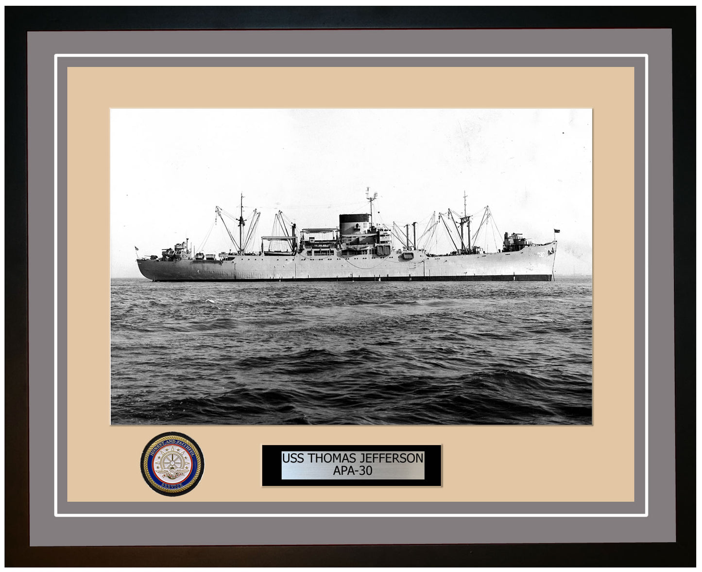 USS Thomas Jefferson APA-30 Framed Navy Ship Photo Grey