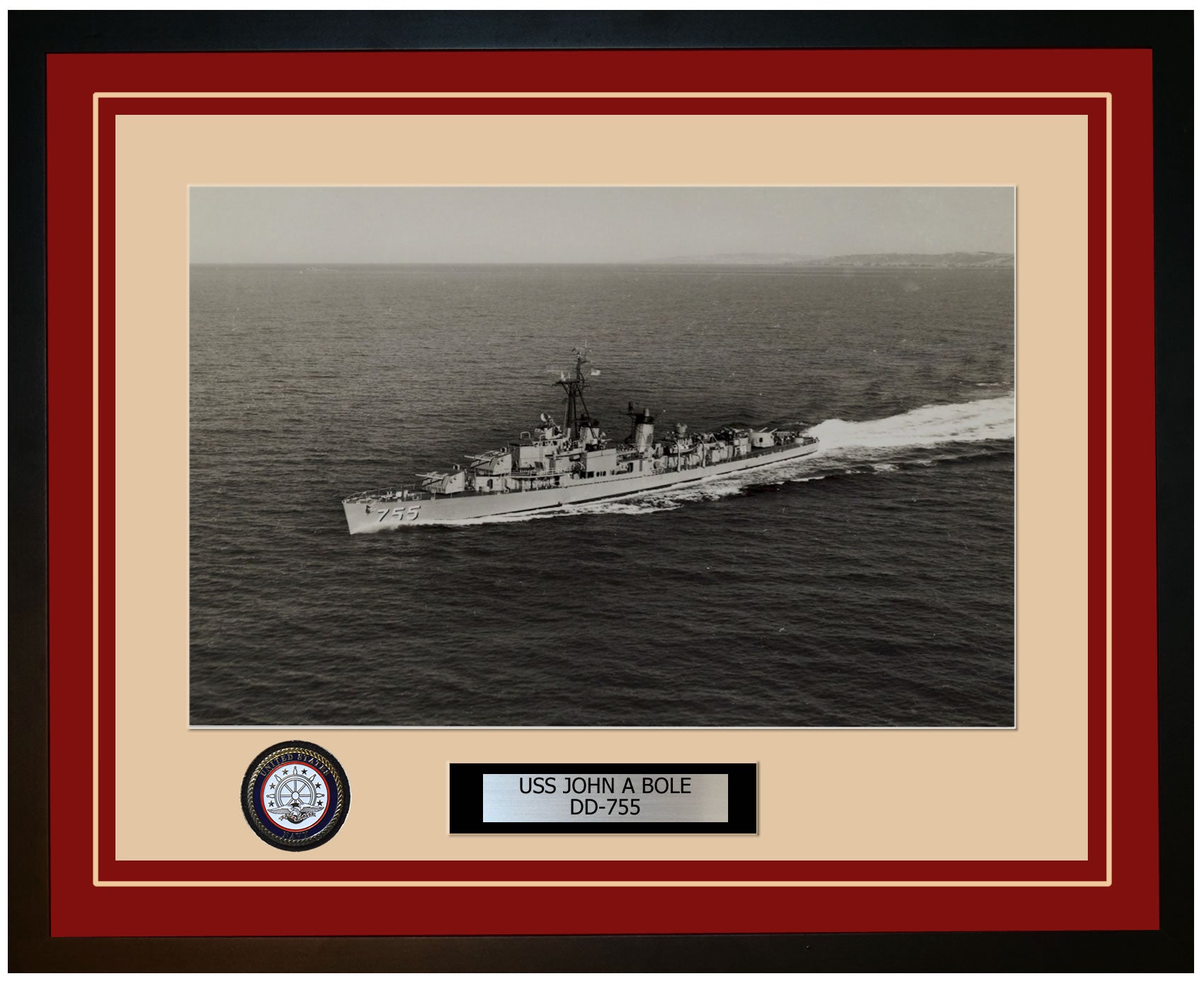 USS JOHN A BOLE DD-755 Framed Navy Ship Photo Burgundy