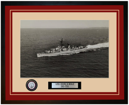 USS JOHN A BOLE DD-755 Framed Navy Ship Photo Burgundy