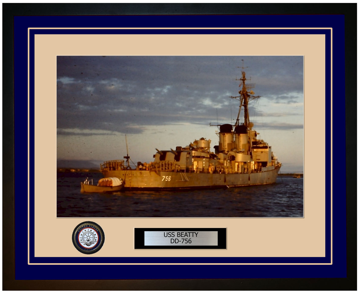 USS BEATTY DD-756 Framed Navy Ship Photo Blue