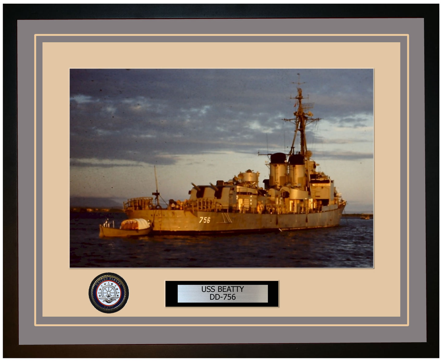 USS BEATTY DD-756 Framed Navy Ship Photo Grey