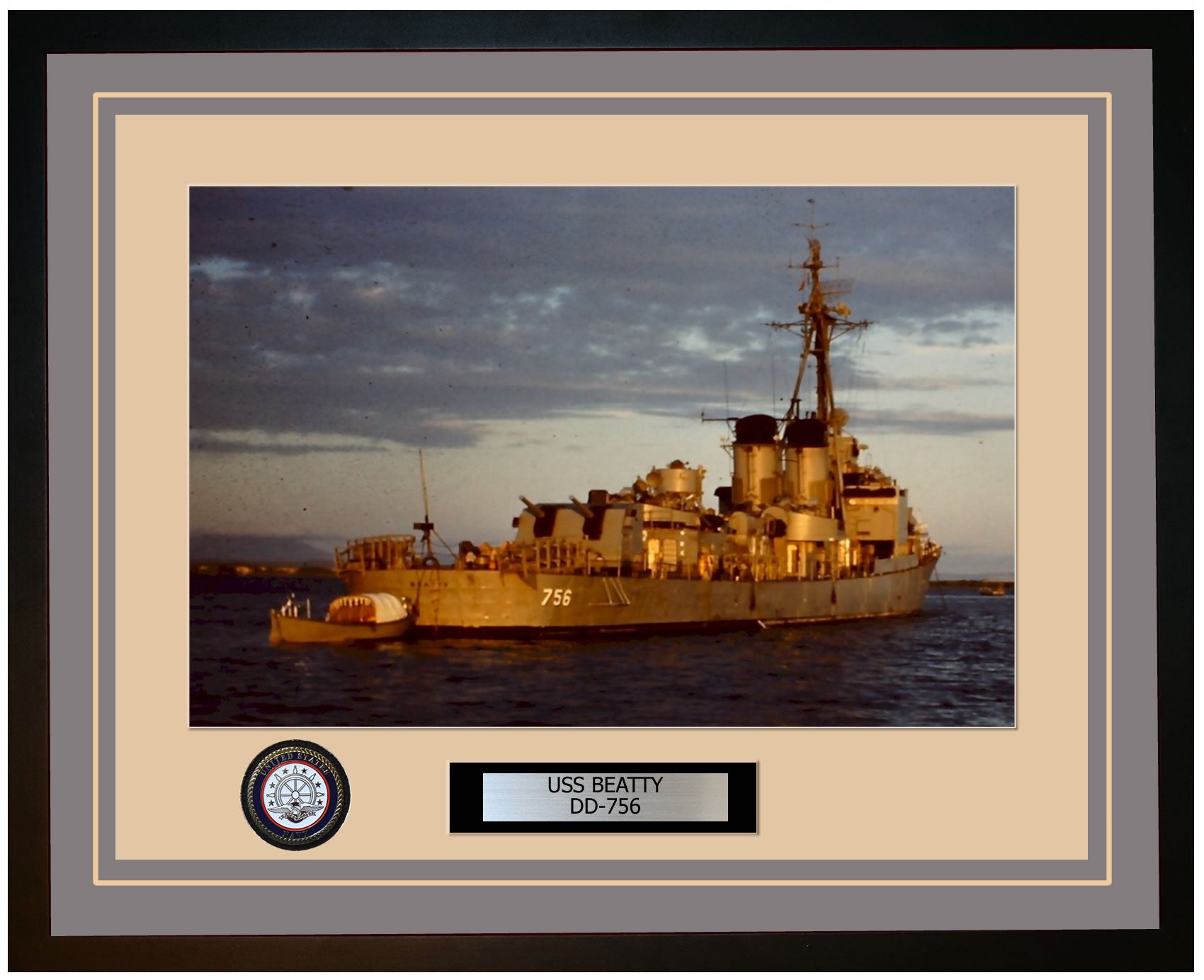 USS BEATTY DD-756 Framed Navy Ship Photo Grey