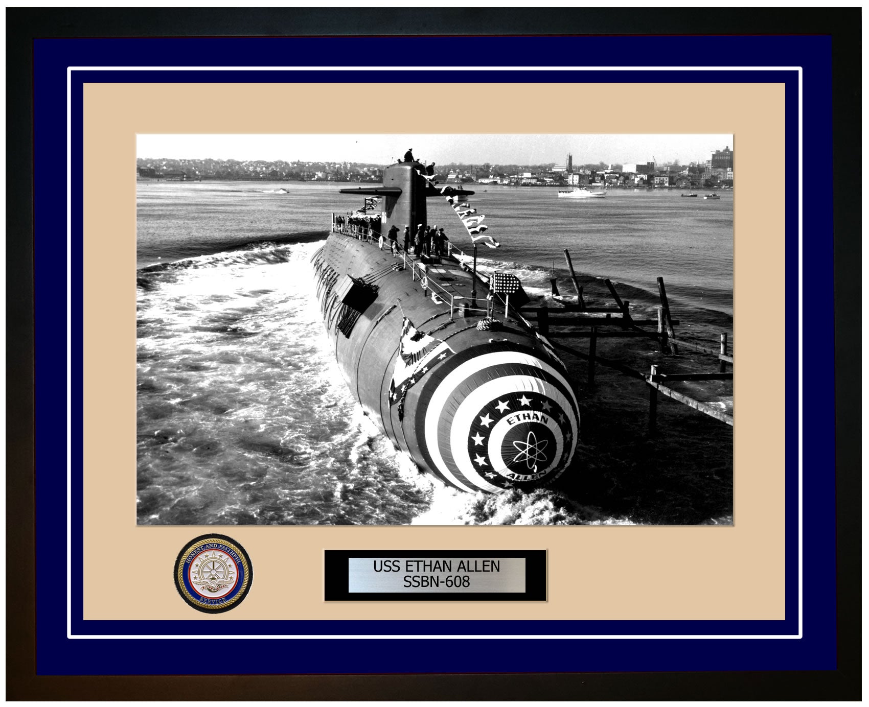 USS Ethan Allen SSBN-608 Framed Navy Ship Photo Blue