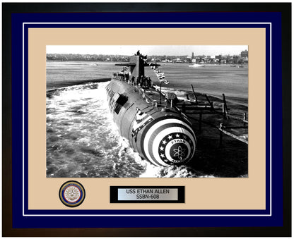 USS Ethan Allen SSBN-608 Framed Navy Ship Photo Blue