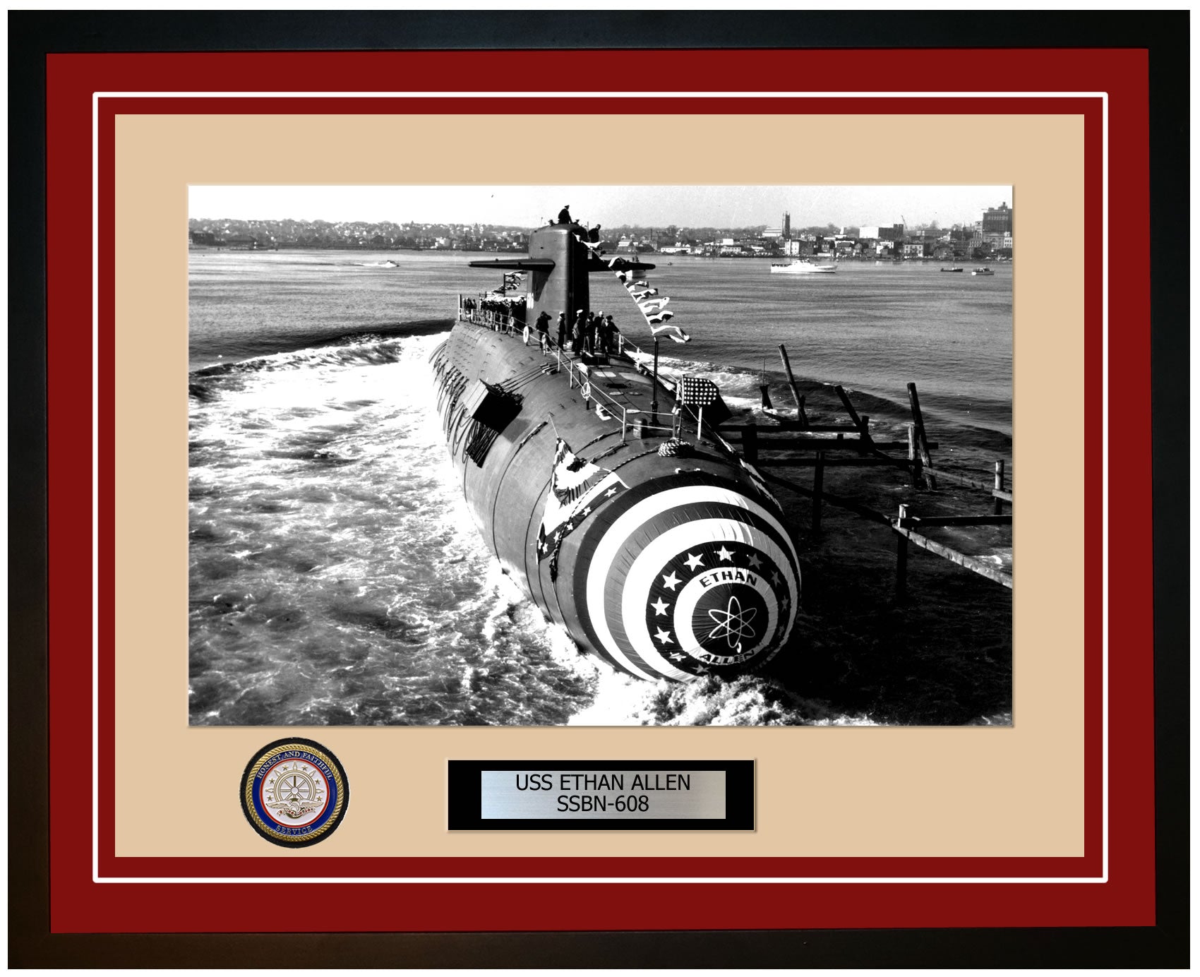 USS Ethan Allen SSBN-608 Framed Navy Ship Photo Burgundy