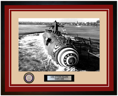 USS Ethan Allen SSBN-608 Framed Navy Ship Photo Burgundy