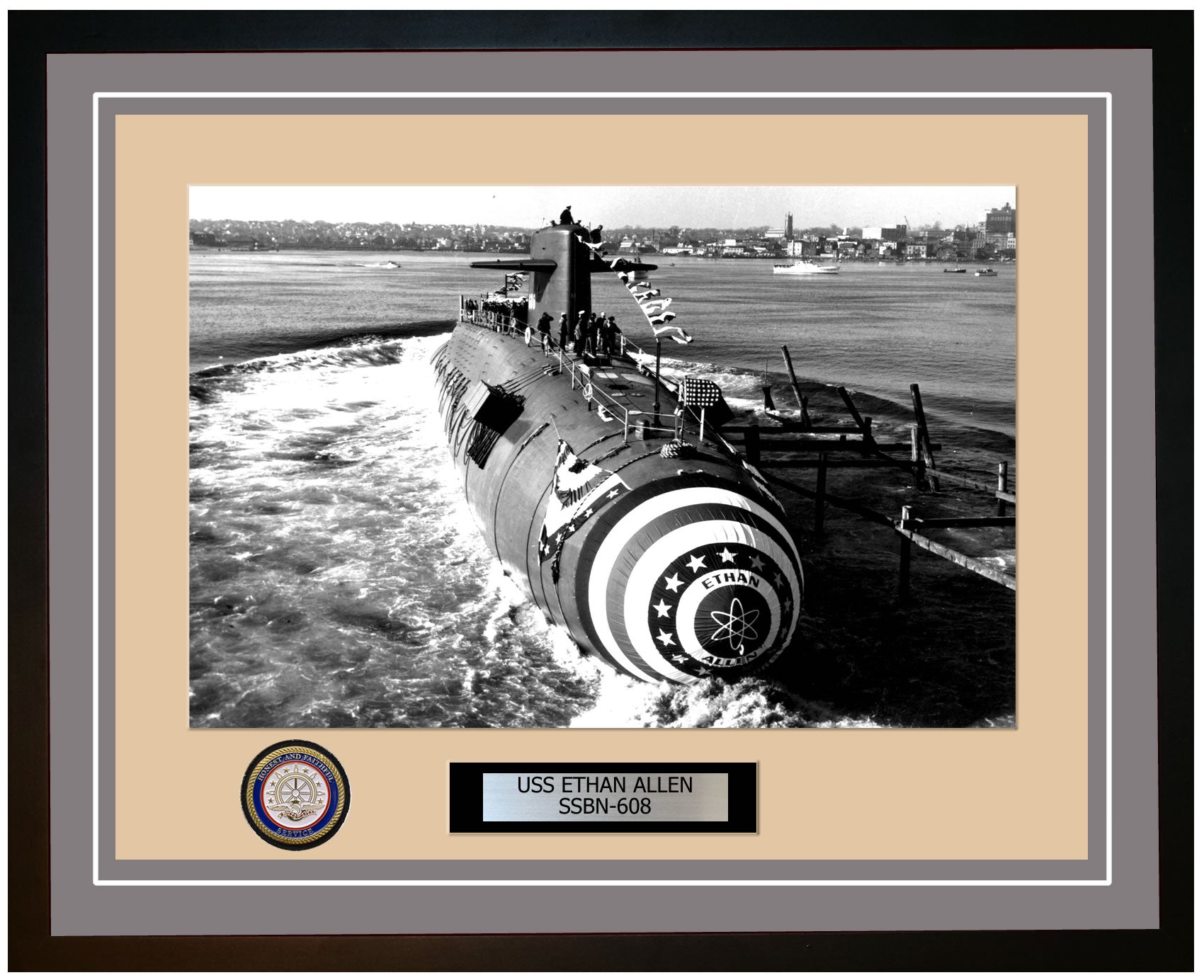 USS Ethan Allen SSBN-608 Framed Navy Ship Photo Grey