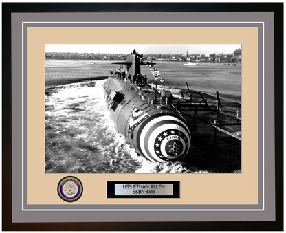 USS Ethan Allen SSBN-608 Framed Navy Ship Photo Grey