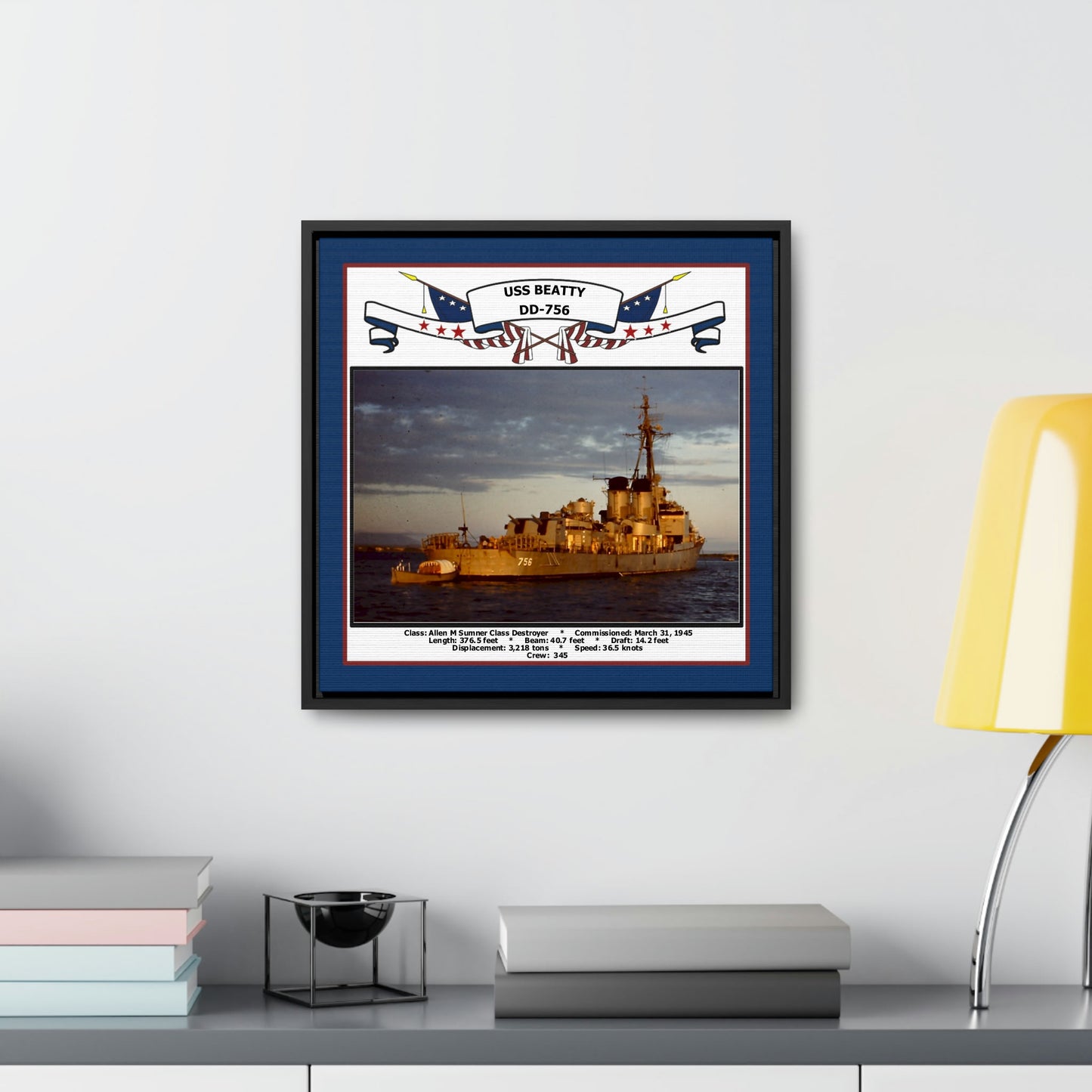 USS Beatty DD-756 Navy Floating Frame Photo Desk View