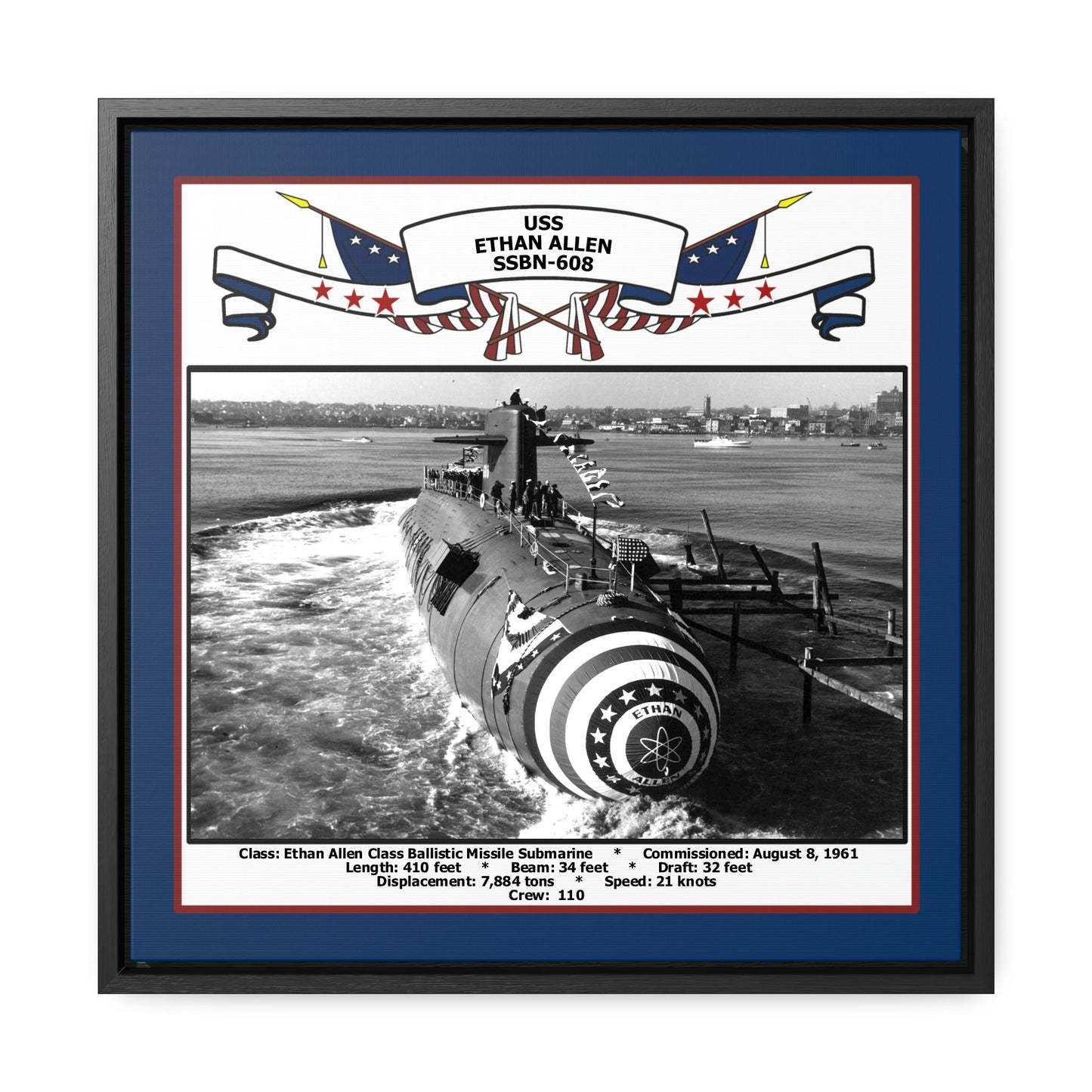 USS Ethan Allen SSBN-608 Navy Floating Frame Photo Front View