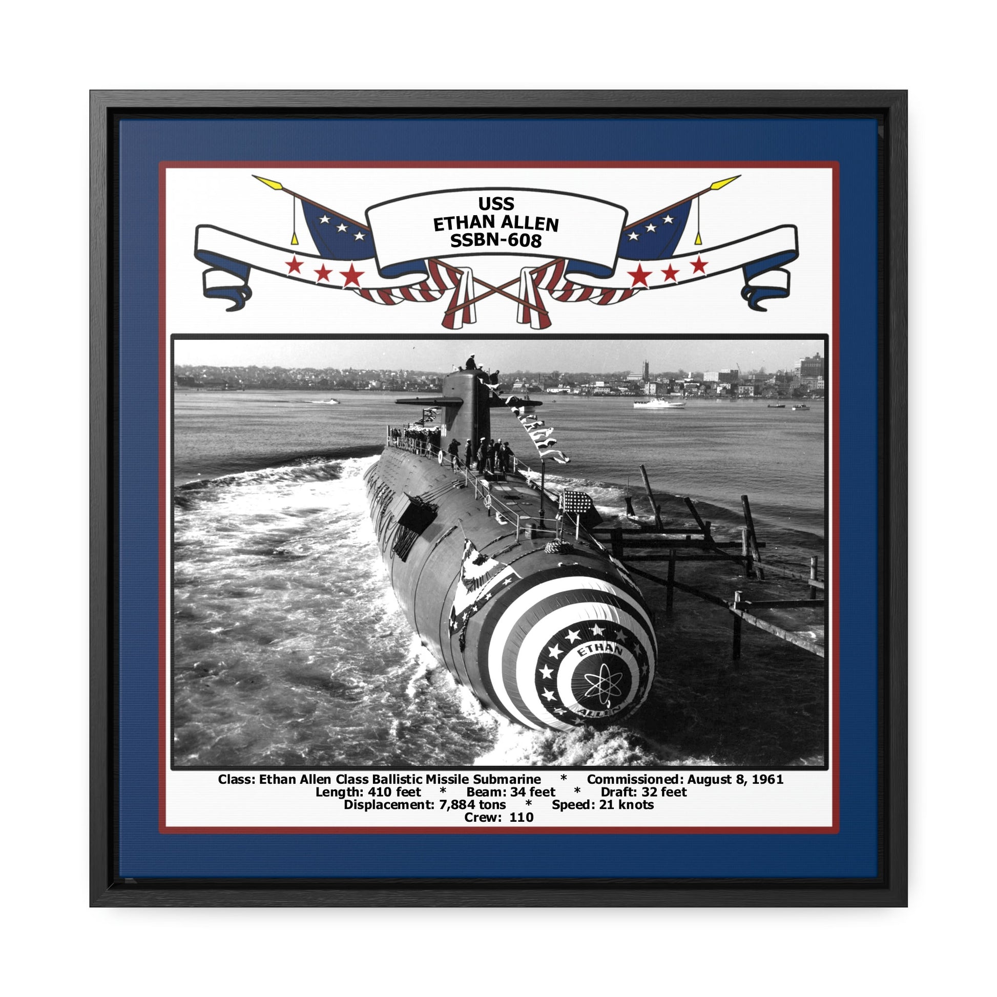 USS Ethan Allen SSBN-608 Navy Floating Frame Photo Front View