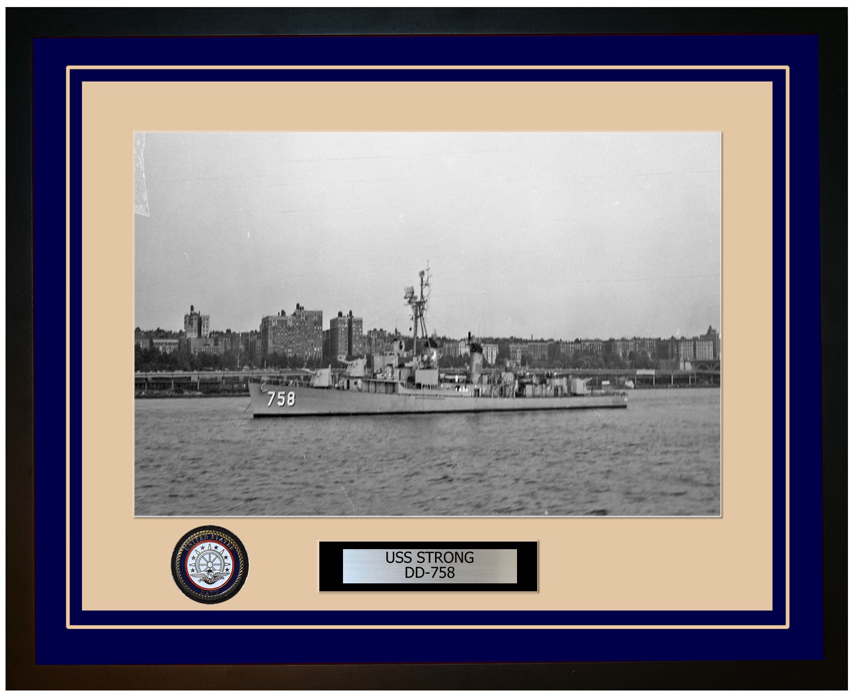 USS STRONG DD-758 Framed Navy Ship Photo Blue