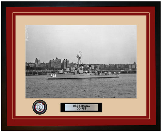 USS STRONG DD-758 Framed Navy Ship Photo Burgundy
