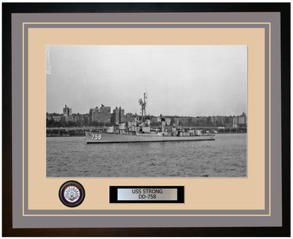 USS STRONG DD-758 Framed Navy Ship Photo Grey