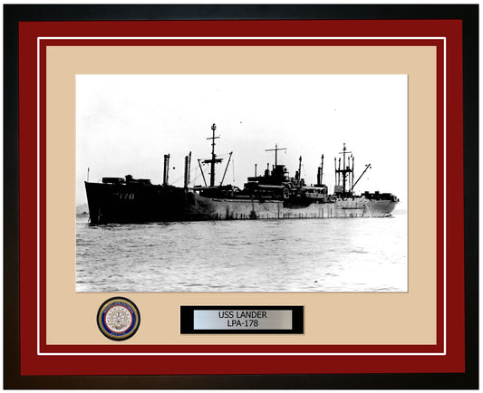 USS Lander LPA-178 Framed Navy Ship Photo Burgundy