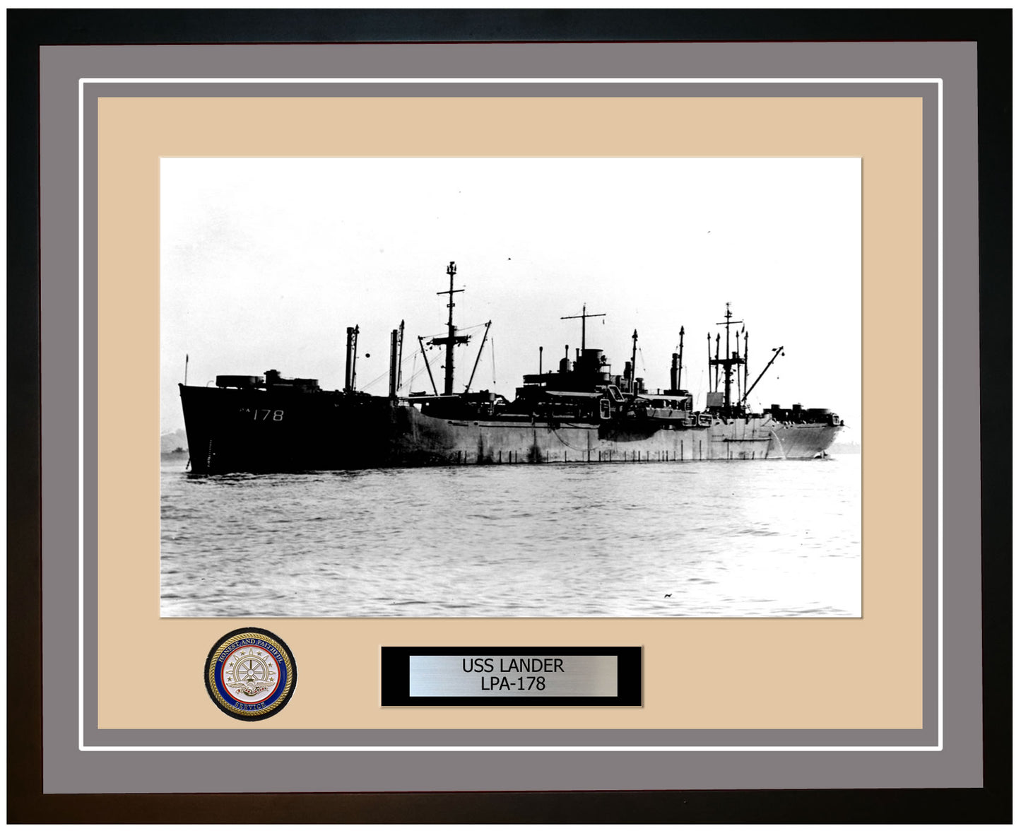 USS Lander LPA-178 Framed Navy Ship Photo Grey