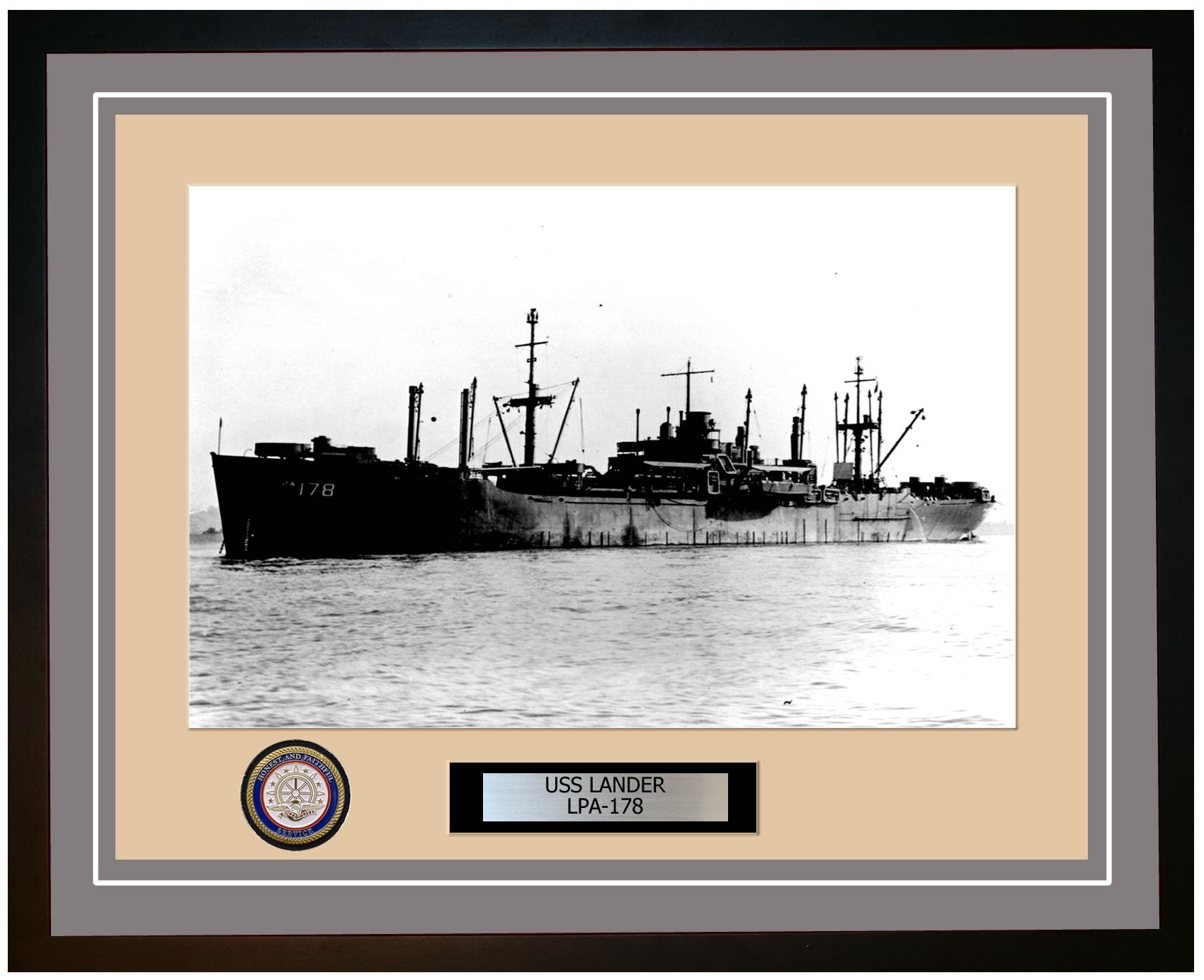 USS Lander LPA-178 Framed Navy Ship Photo Grey