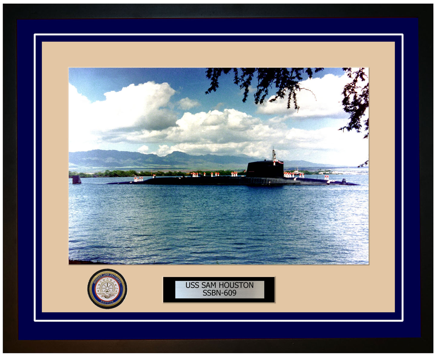 USS Sam Houston SSBN-609 Framed Navy Ship Photo Blue