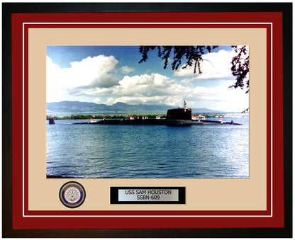 USS Sam Houston SSBN-609 Framed Navy Ship Photo Burgundy