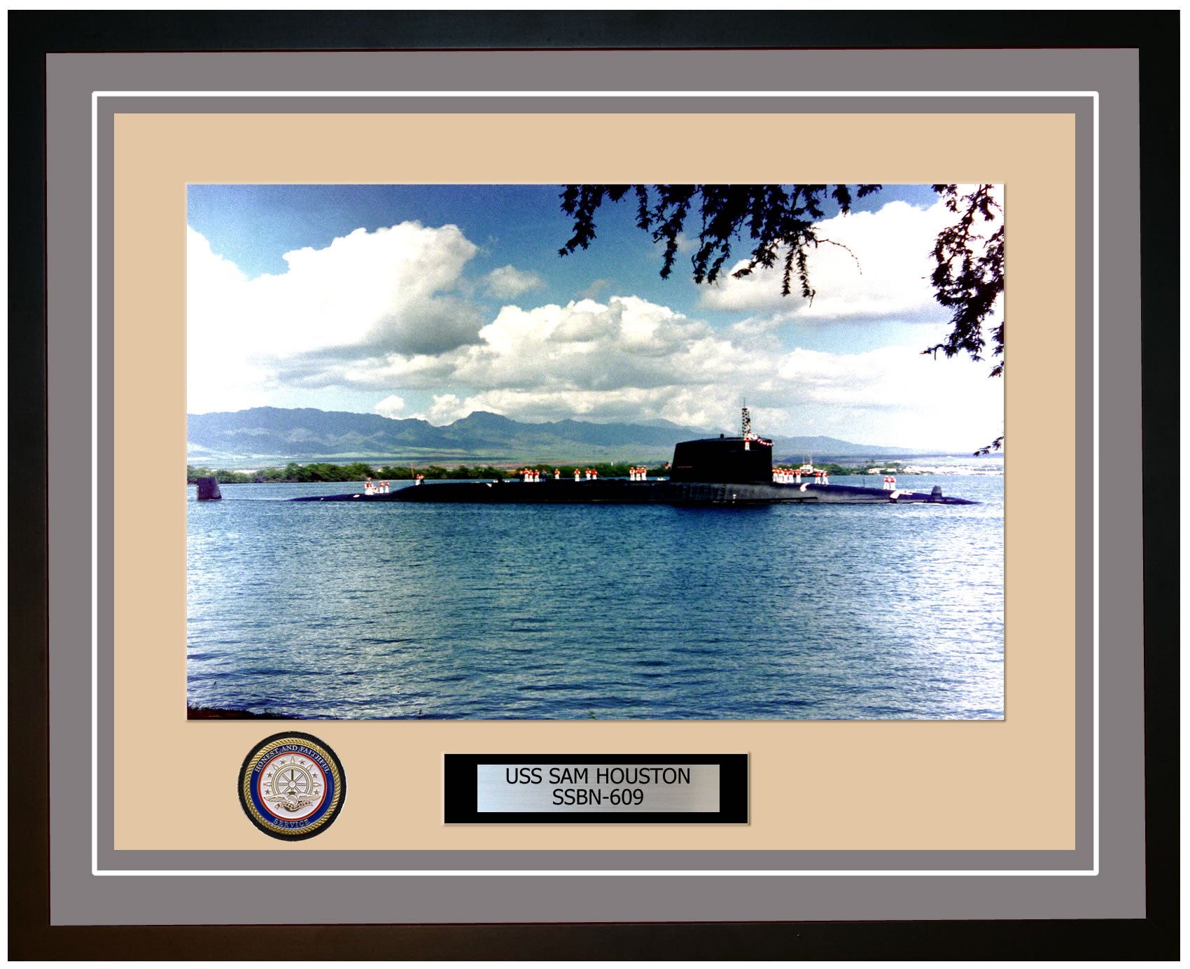 USS Sam Houston SSBN-609 Framed Navy Ship Photo Grey