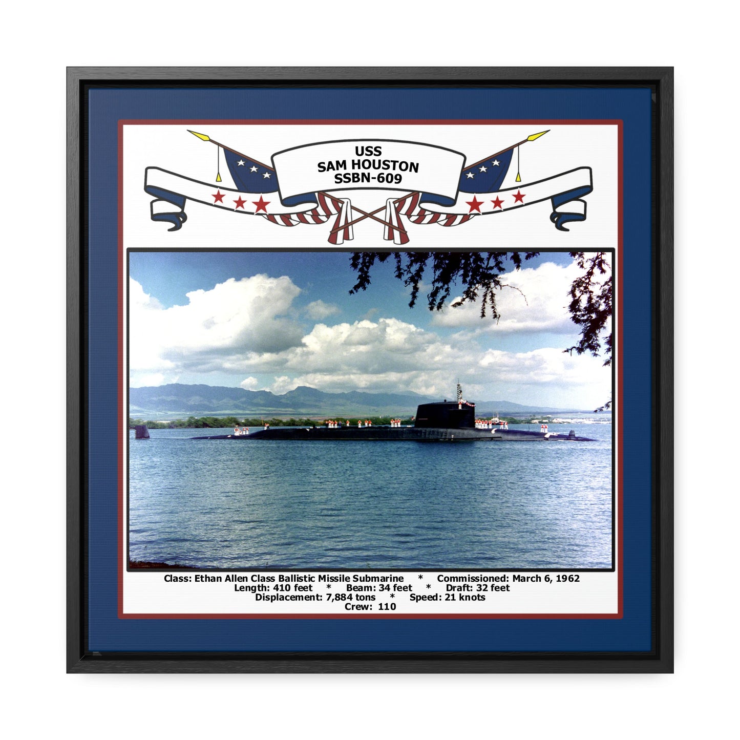 USS Sam Houston SSBN-609 Navy Floating Frame Photo Front View