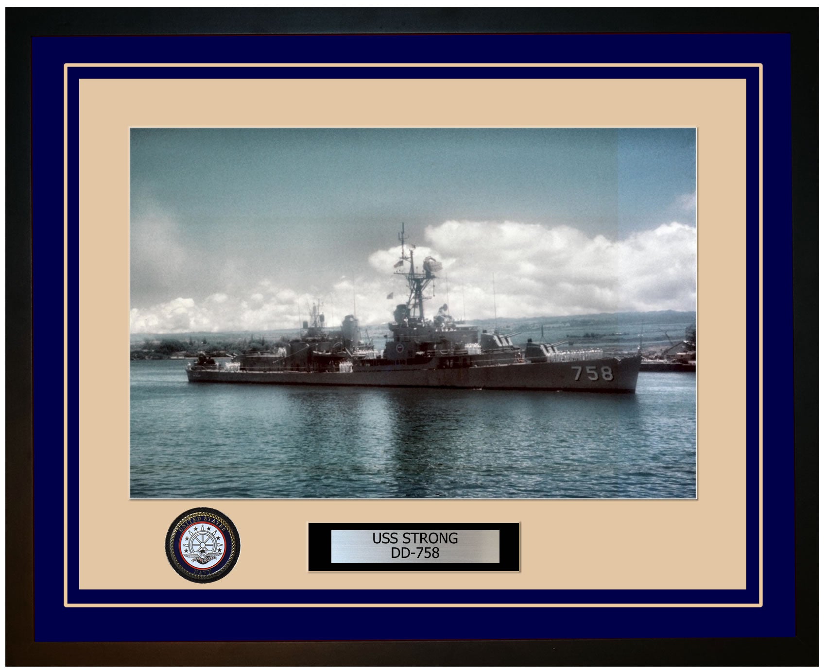 USS STRONG DD-758 Framed Navy Ship Photo Blue