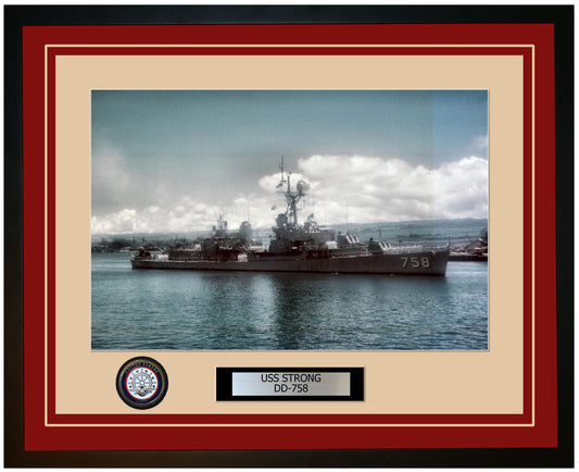 USS STRONG DD-758 Framed Navy Ship Photo Burgundy