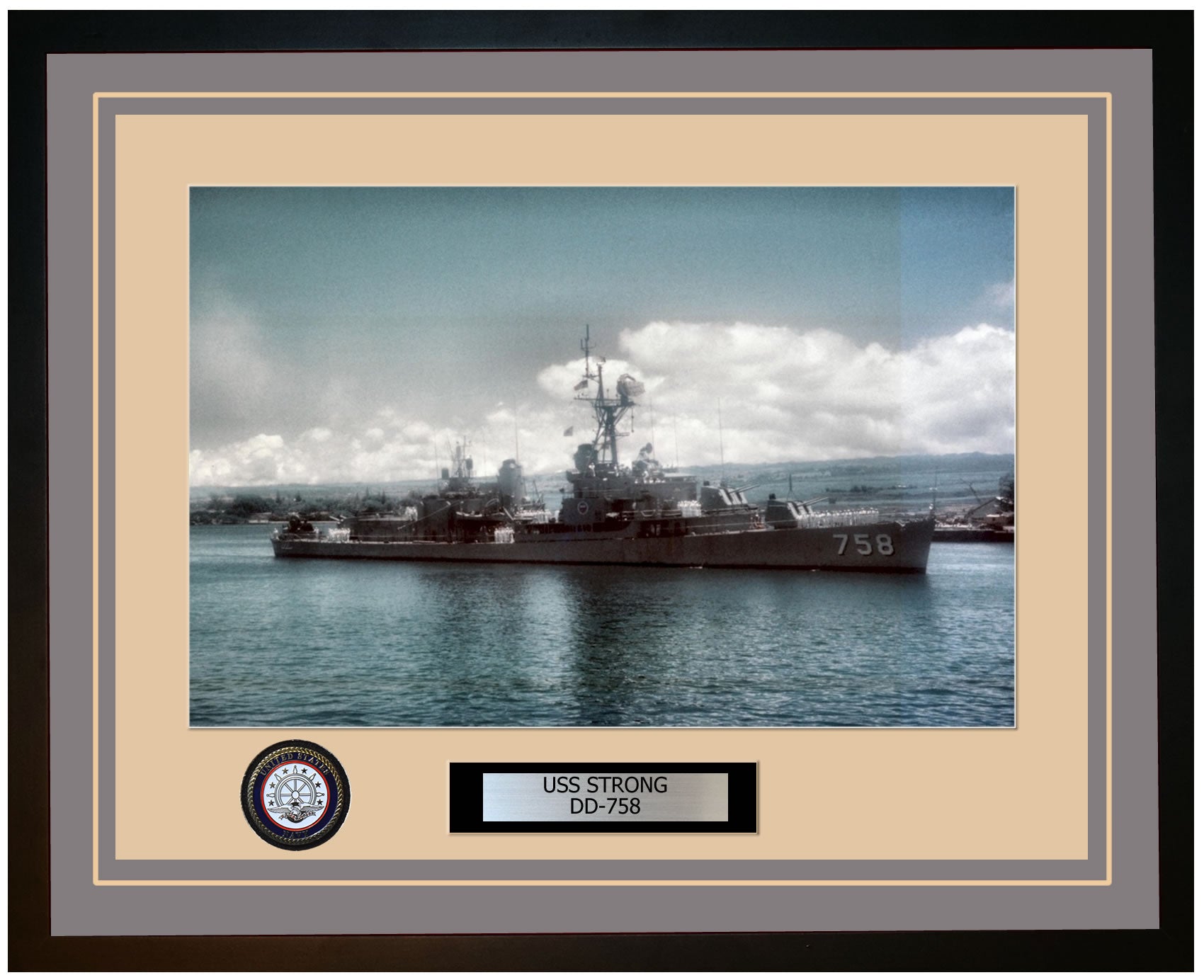 USS STRONG DD-758 Framed Navy Ship Photo Grey