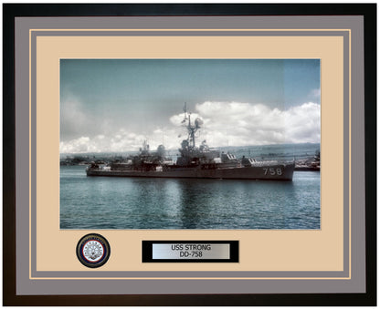 USS STRONG DD-758 Framed Navy Ship Photo Grey