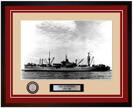 USS Olmstead LPA-188 Framed Navy Ship Photo Burgundy