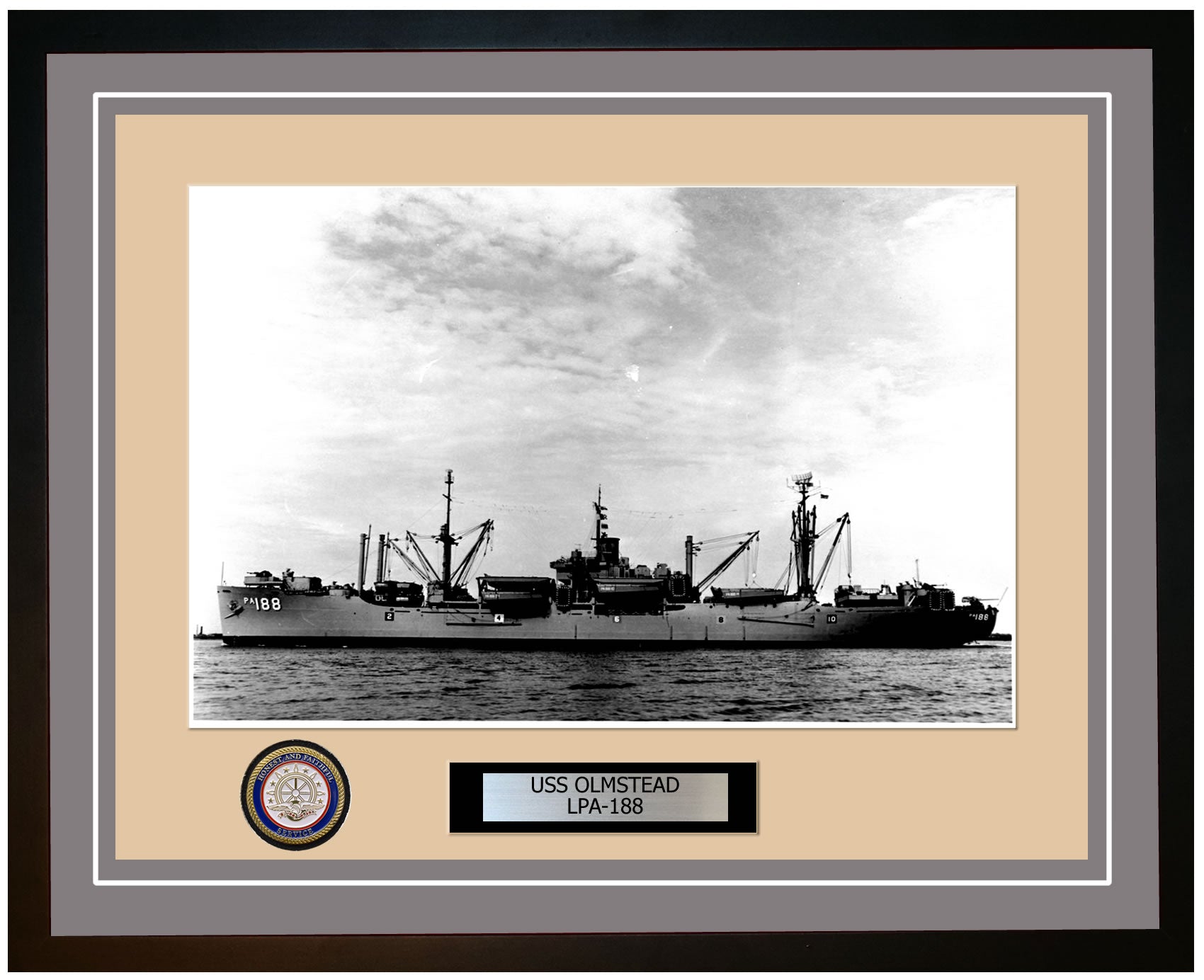 USS Olmstead LPA-188 Framed Navy Ship Photo Grey