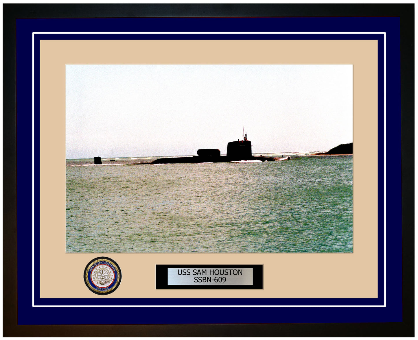USS Sam Houston SSBN-609 Framed Navy Ship Photo Blue