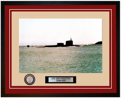 USS Sam Houston SSBN-609 Framed Navy Ship Photo Burgundy