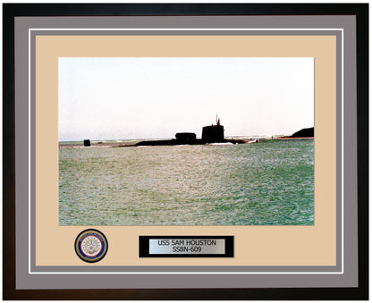 USS Sam Houston SSBN-609 Framed Navy Ship Photo Grey